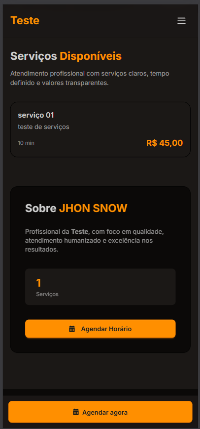 Serviços e sobre o profissional, já com o novo tema